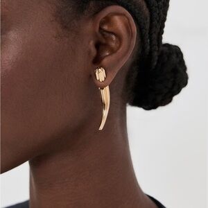 Tory Burch Logo Spike Front/Back Gold Curve Earrings